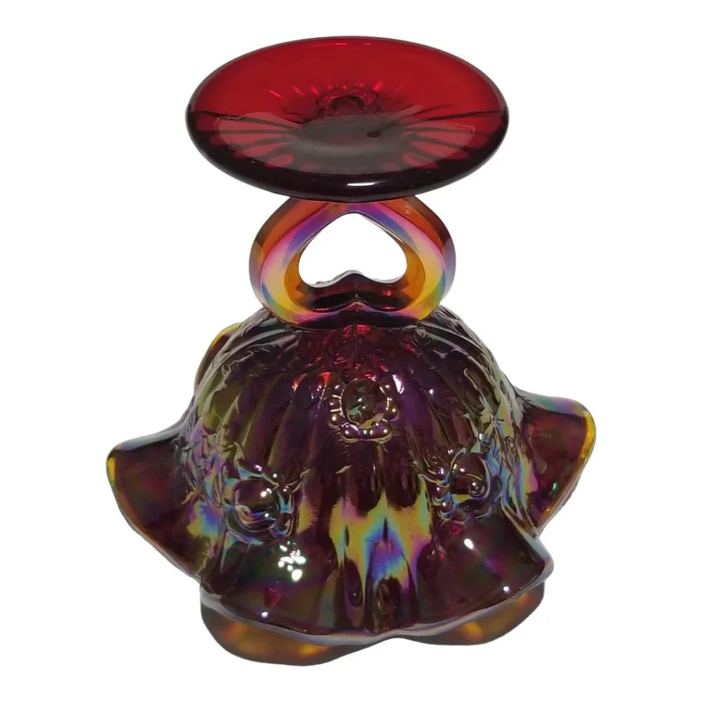 Ruby Red Open-Heart Bowl Rare Fenton's Iridescent Cabbage Rose Art Glass - Picture 3 of 6